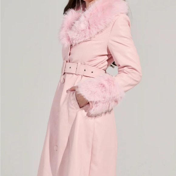 Pink Faux Fur Collar Trench - Picture 4 of 8